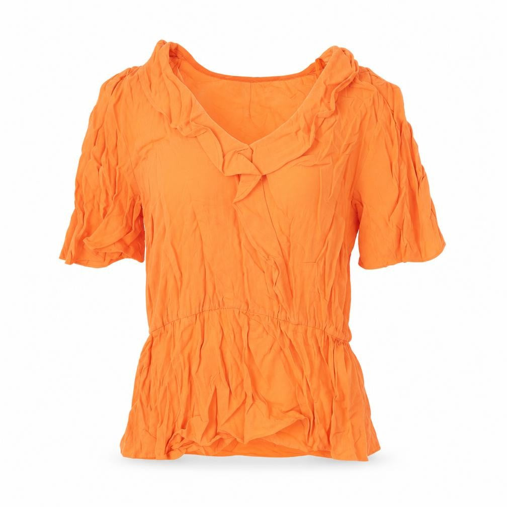 Marks & Spencer Womens Orange Viscose Basic Blouse Size 6 V-Neck - Frill