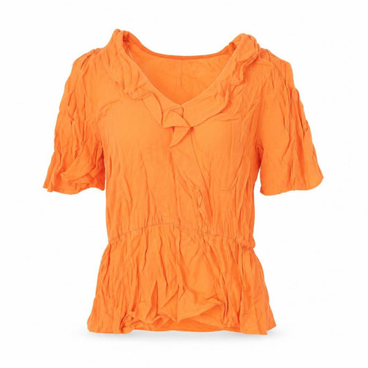Marks and Spencer Womens Orange Viscose Basic Blouse Size 6 V-Neck - Frill