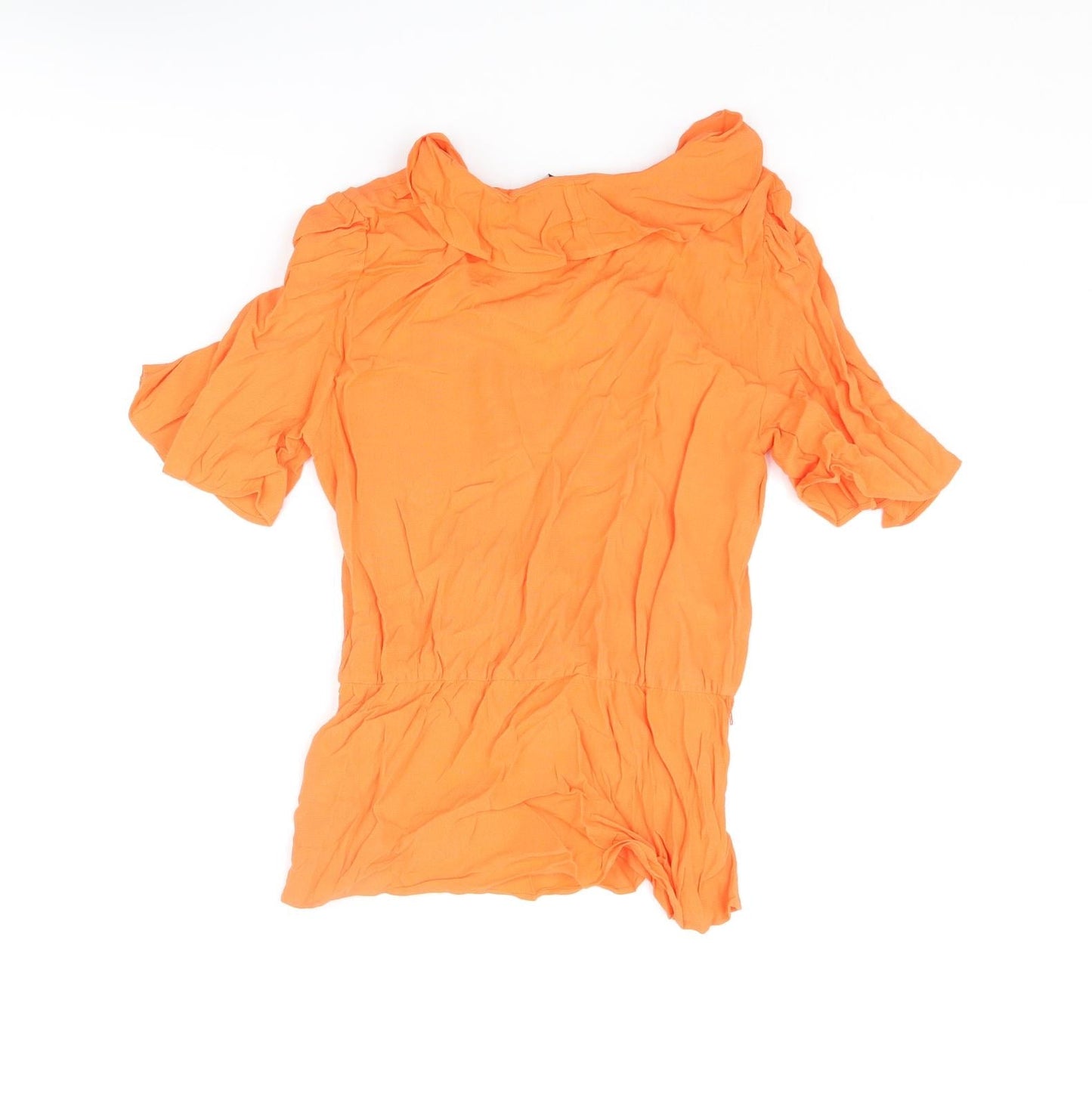 Marks and Spencer Womens Orange Viscose Basic Blouse Size 6 V-Neck - Frill