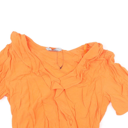 Marks & Spencer Womens Orange Viscose Basic Blouse Size 6 V-Neck - Frill