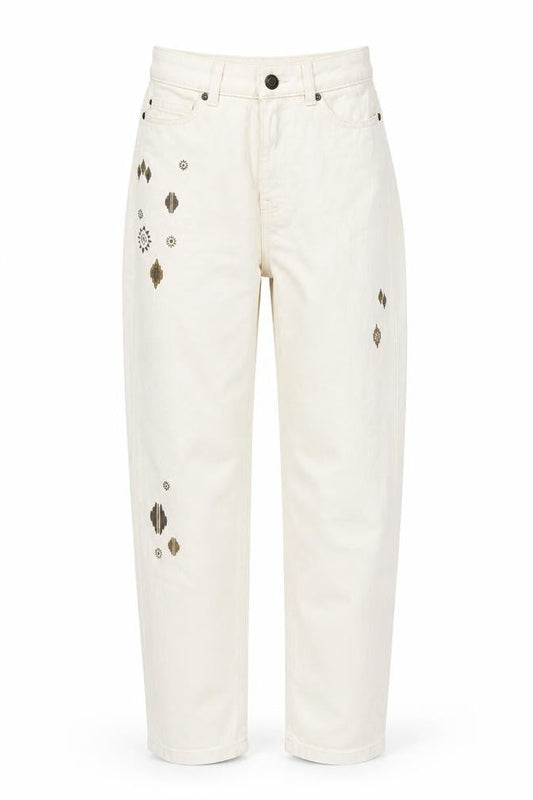 Mark Alexander Womens Beige Cotton Tapered Jeans Size 6 L27 in Regular Zip - Embroidered Detail