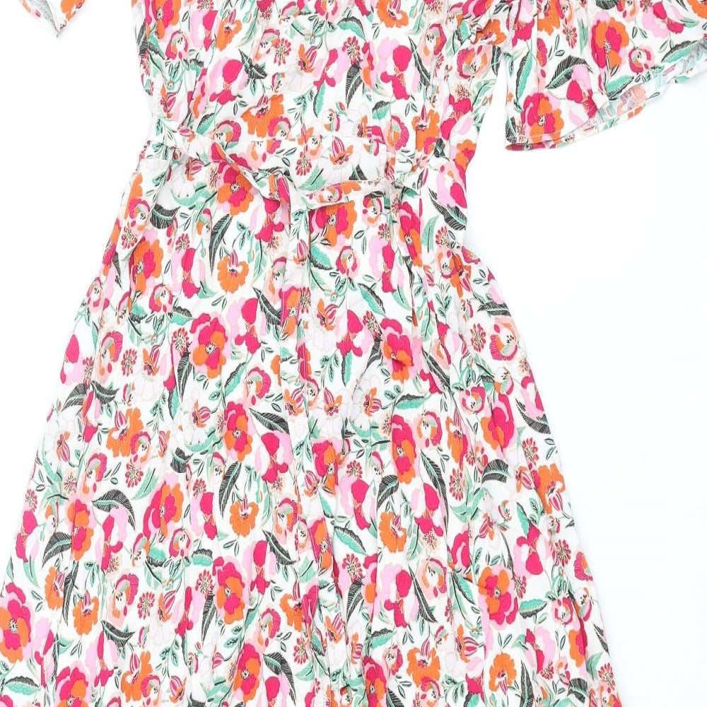 Marks and Spencer Womens Multicoloured Floral Viscose Wrap Dress Size 6 V-Neck Tie