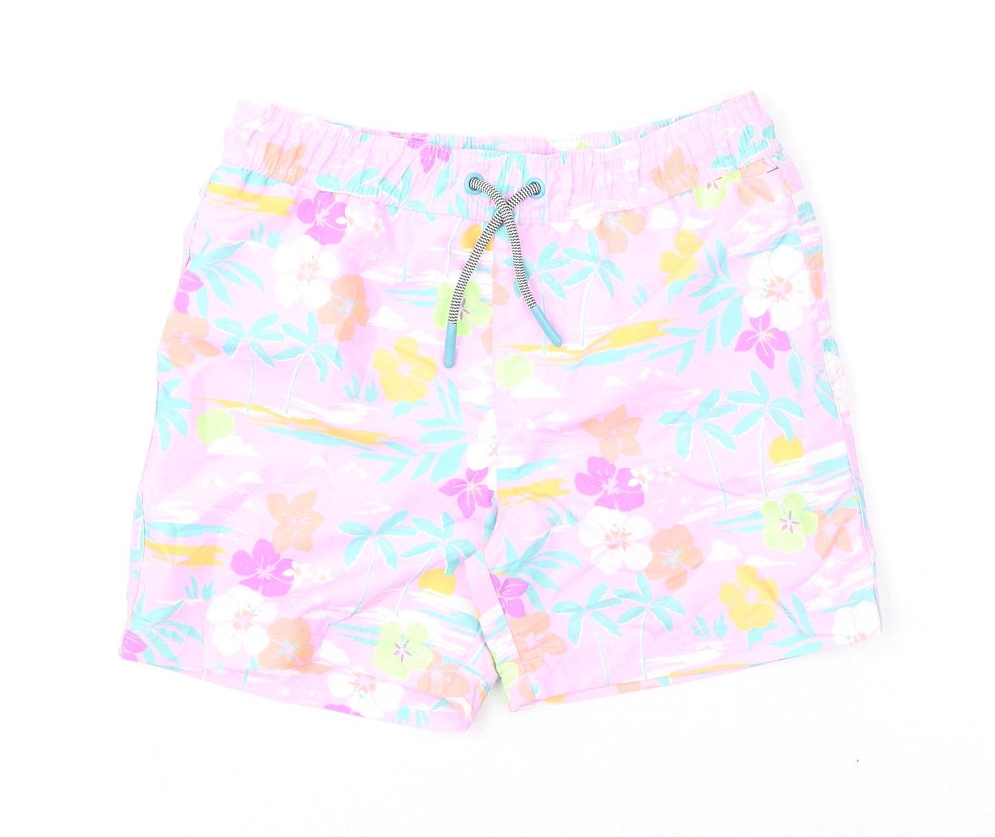 Marks and Spencer Boys Multicoloured Geometric Polyester Bermuda Shorts Size 6-7 Years Regular Drawstring - Swim Shorts, Palm Trees, Flowers