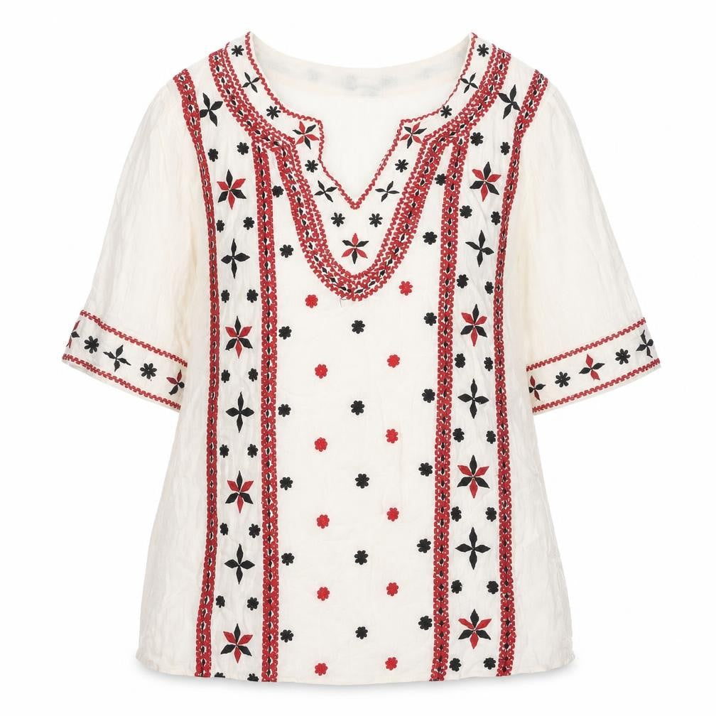 Marks & Spencer Womens Ivory Geometric Polyester Basic Blouse Size XS V-Neck - Embroidery