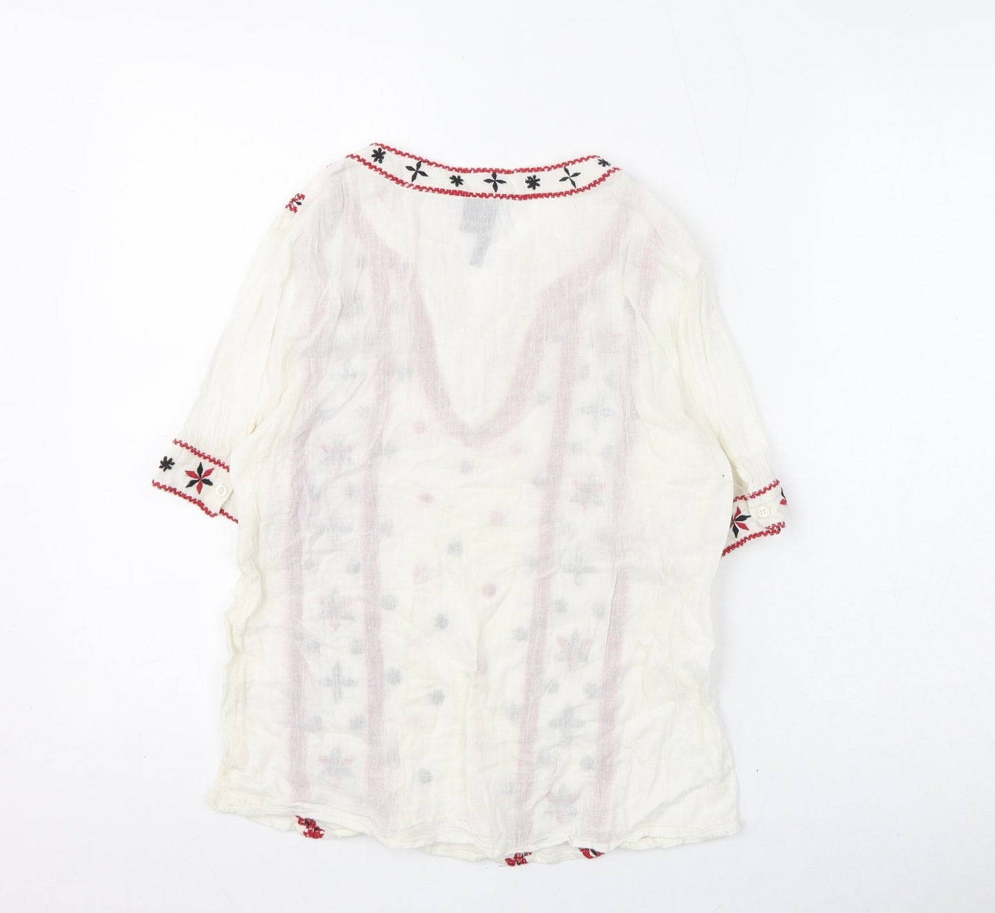 Marks and Spencer Womens Ivory Geometric Polyester Basic Blouse Size XS V-Neck - Embroidery