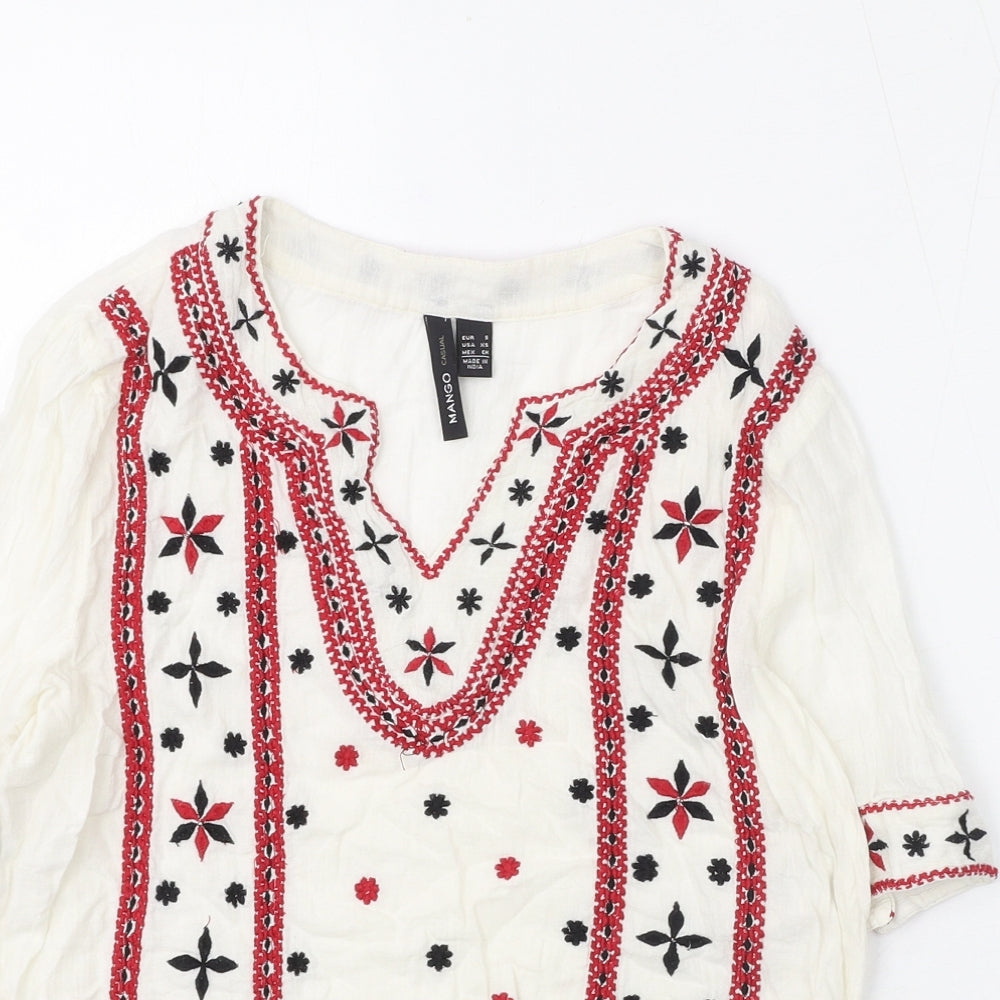 Marks and Spencer Womens Ivory Geometric Polyester Basic Blouse Size XS V-Neck - Embroidery
