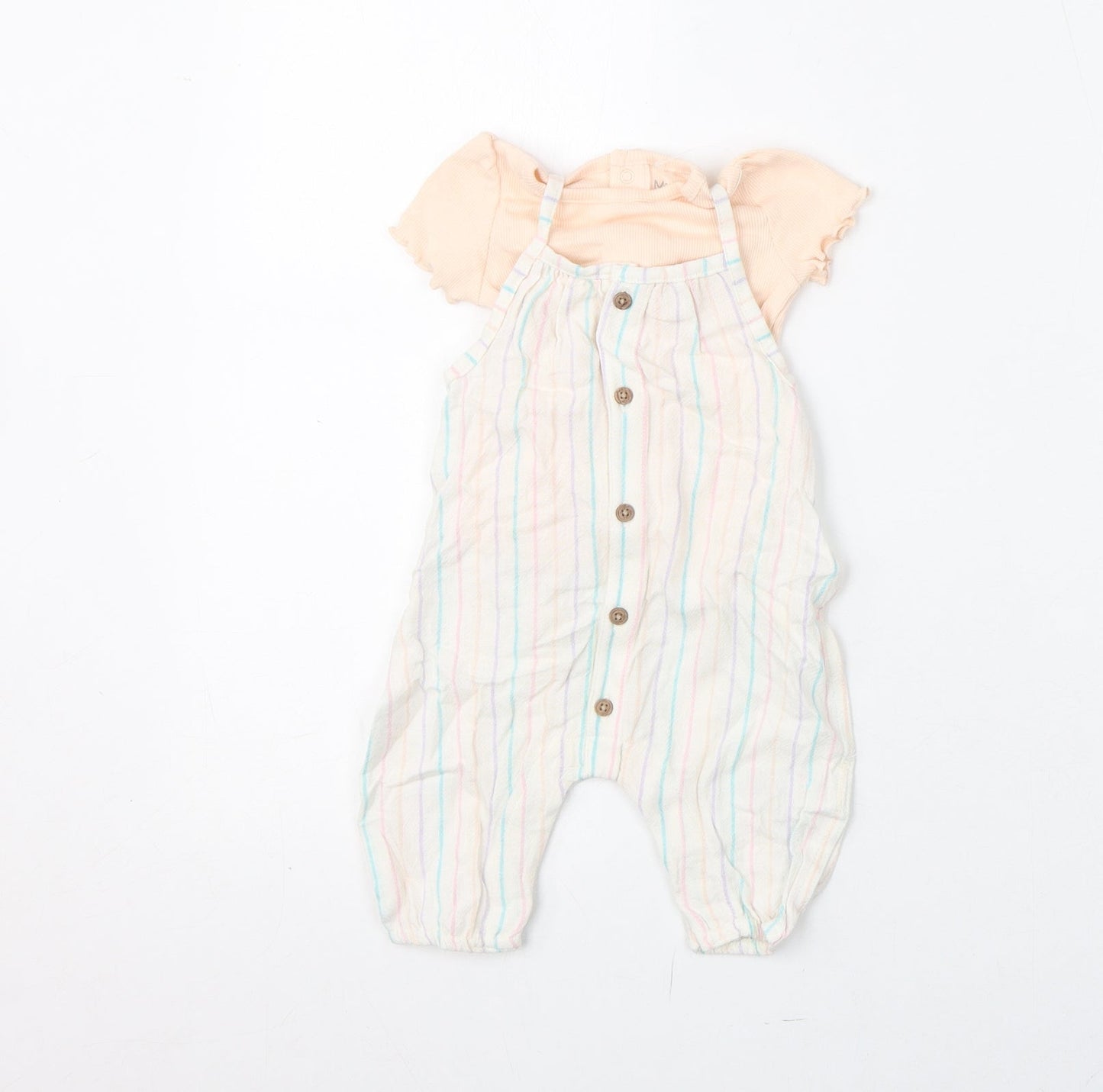 Marks and Spencer Girls Multicoloured Striped Viscose Romper Outfit/Set Size 0-3 Months Snap