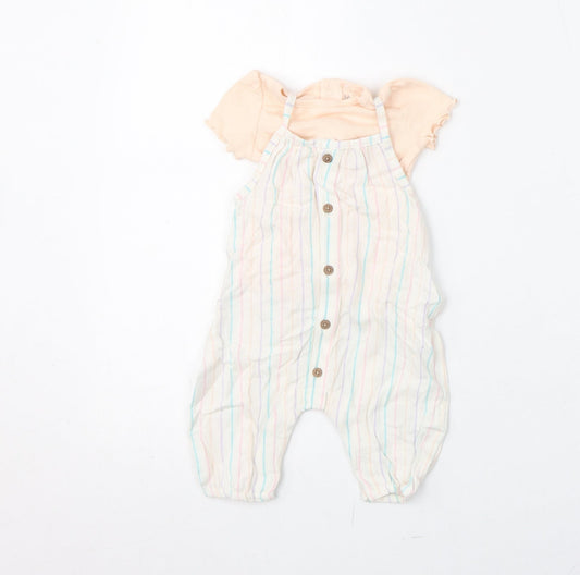 Marks and Spencer Girls Multicoloured Striped Viscose Romper Outfit/Set Size 0-3 Months Snap