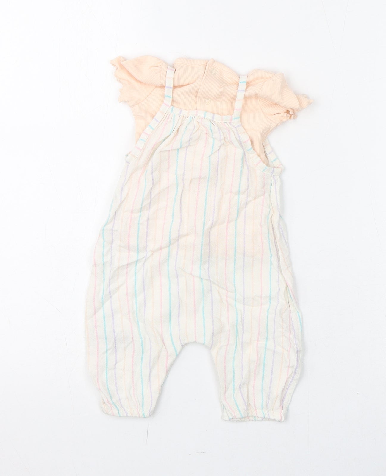 Marks and Spencer Girls Multicoloured Striped Viscose Romper Outfit/Set Size 0-3 Months Snap