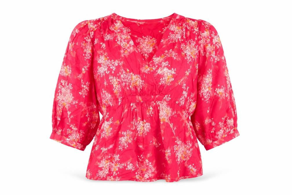 Per Una Womens Pink Floral Polyester Basic Blouse Size S V-Neck