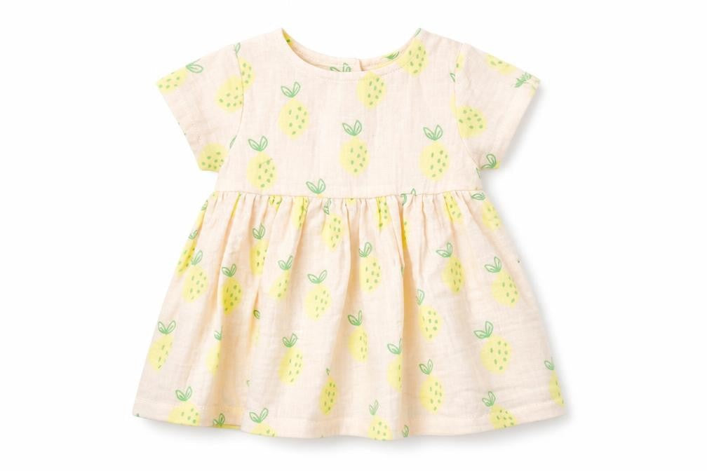 Marks & Spencer Girls Pink Geometric 100% Cotton A-Line Size 3-6 Months Round Neck Button - Lemons