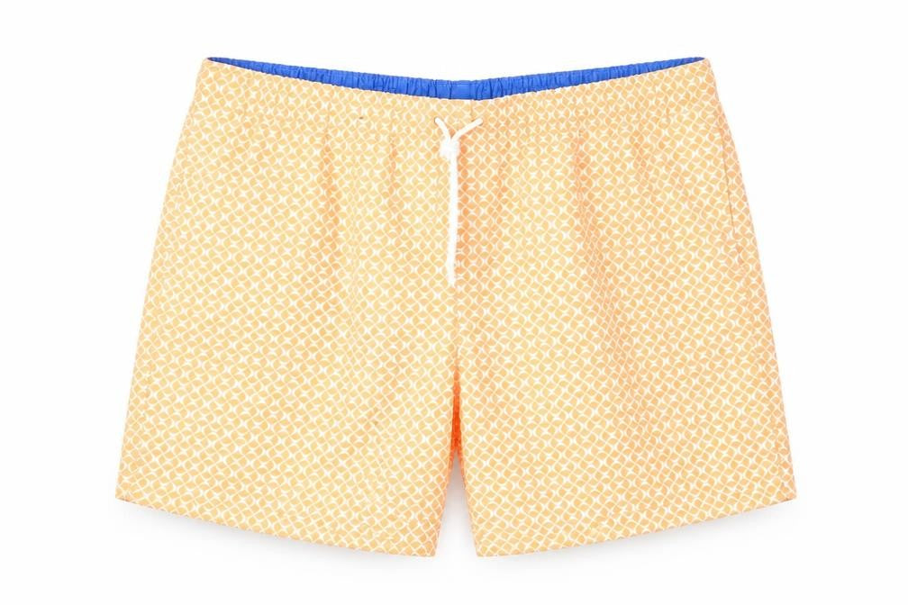 Marks & Spencer Mens Orange Geometric Polyester Bermuda Shorts Size 2XL L6 in Regular Drawstring - Swim Shorts