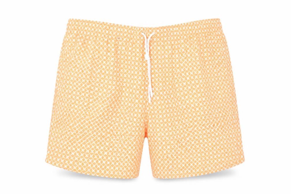 Marks & Spencer Mens Orange Geometric Polyester Bermuda Shorts Size 2XL L6 in Regular Drawstring - Swim Shorts