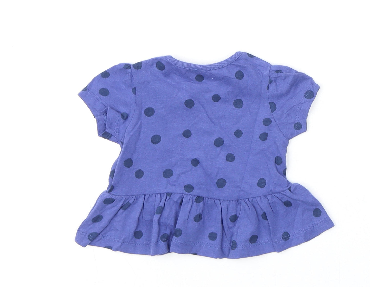 Marks and Spencer Girls Blue Polka Dot 100% Cotton Basic T-Shirt Size 0-3 Months Round Neck Snap