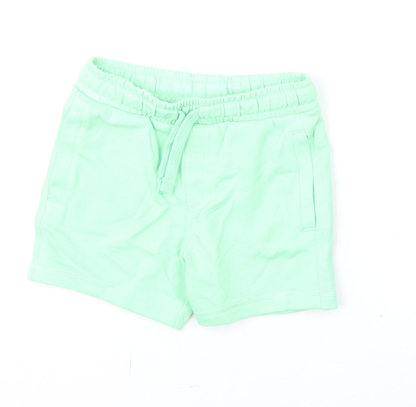 Marks and Spencer Boys Green Cotton Sweat Shorts Size 3-4 Years Regular Drawstring