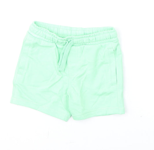 Marks and Spencer Boys Green Cotton Sweat Shorts Size 3-4 Years Regular Drawstring