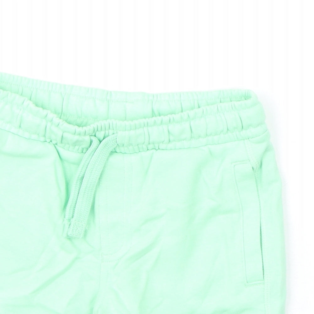 Marks and Spencer Boys Green Cotton Sweat Shorts Size 3-4 Years Regular Drawstring