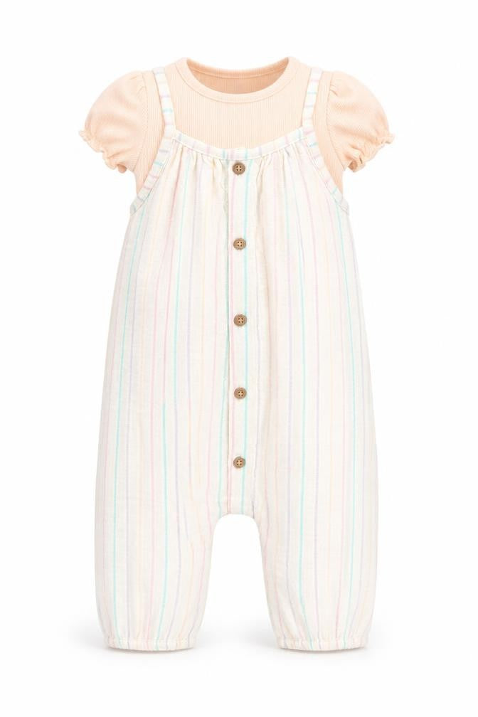 Marks & Spencer Girls Multicoloured Striped Viscose Romper Outfit/Set Size 3-6 Months Snap
