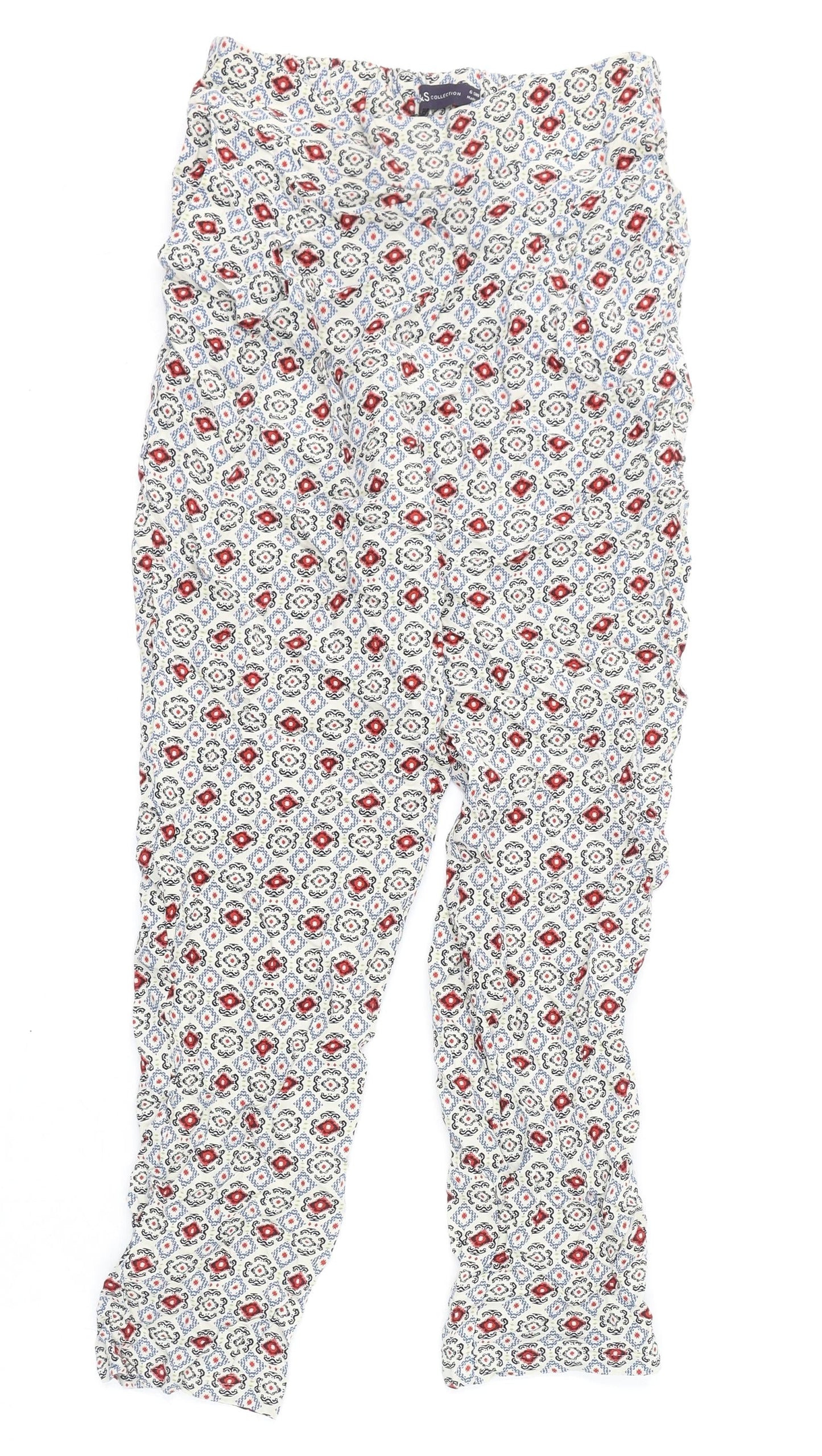 Marks and Spencer Womens Multicoloured Geometric Viscose Trousers Size 6 L23 in Regular