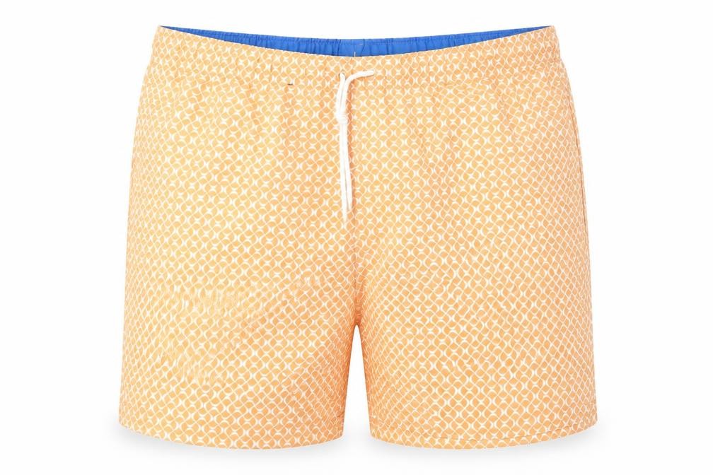 Marks & Spencer Mens Orange Geometric Polyester Bermuda Shorts Size 3XL L6 in Regular Drawstring - Swim Shorts