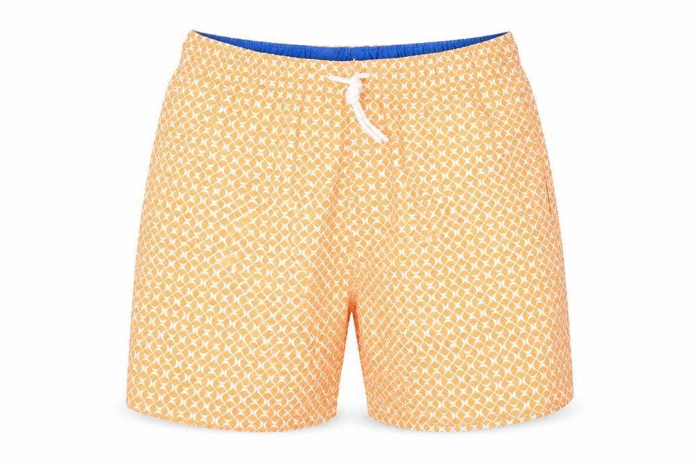 Marks & Spencer Mens Orange Geometric Polyester Bermuda Shorts Size S L6 in Regular Drawstring - Swim Shorts