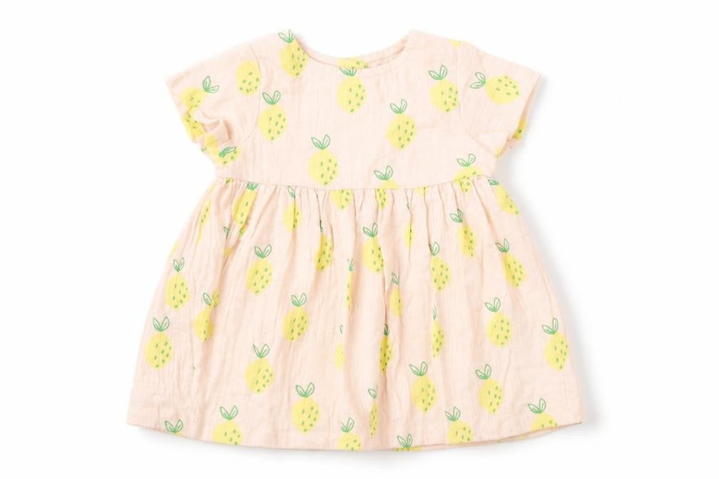 Marks & Spencer Girls Pink Geometric Cotton A-Line Size 3-6 Months Round Neck Button - Lemons