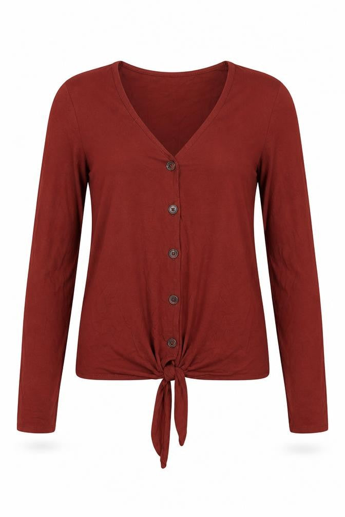 New Look Womens Brown Viscose Basic Button-Up Size 10 V-Neck