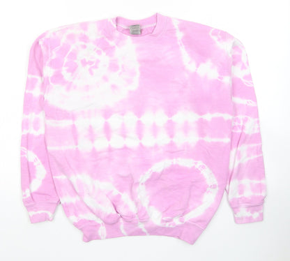 Preloved Gildan Girls Pink Cotton Pullover Hoodie Size L Pullover - Tie Dye - Front
