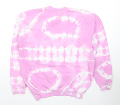 Preloved Gildan Girls Pink Cotton Pullover Hoodie Size L Pullover - Tie Dye - Back