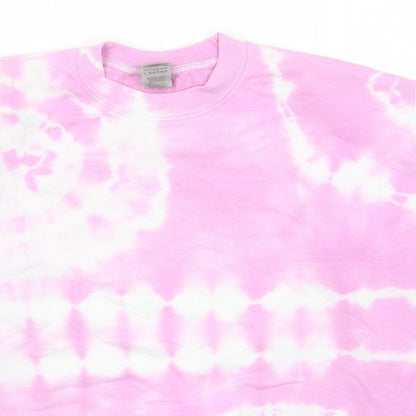 Preloved Gildan Girls Pink Cotton Pullover Hoodie Size L Pullover - Tie Dye - Detail