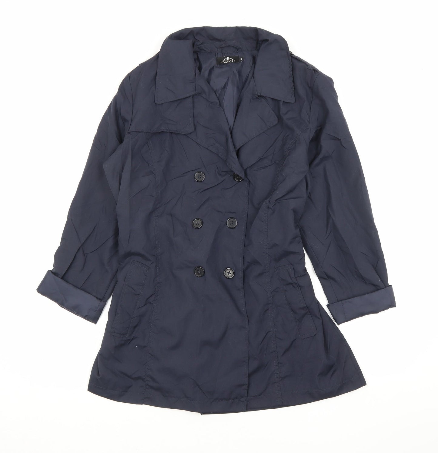 David Perry Womens Blue Trench Coat Jacket Size M Button