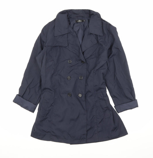 David Perry Womens Blue Trench Coat Jacket Size M Button