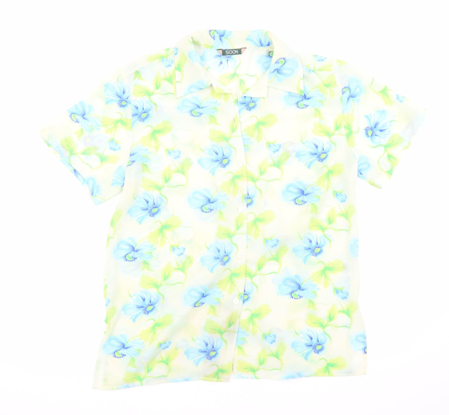 Soon Womens Multicoloured Floral Polyester Basic Button-Up Size 12 Collared