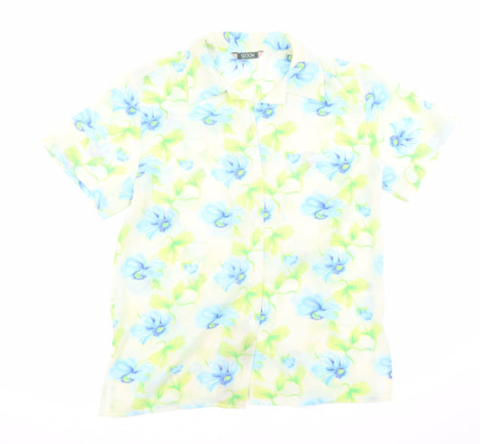 Soon Womens Multicoloured Floral Polyester Basic Button-Up Size 12 Collared