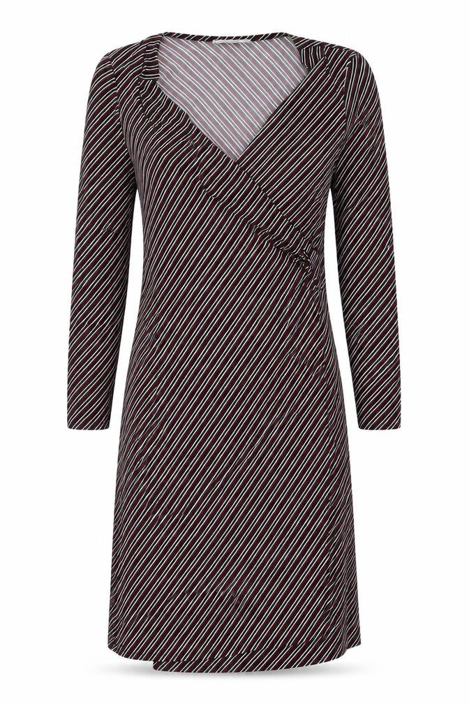 Mango Womens Black Striped Polyester Wrap Dress Size M V-Neck Tie