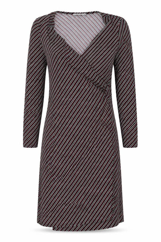 Mango Womens Black Striped Polyester Wrap Dress Size M V-Neck Tie