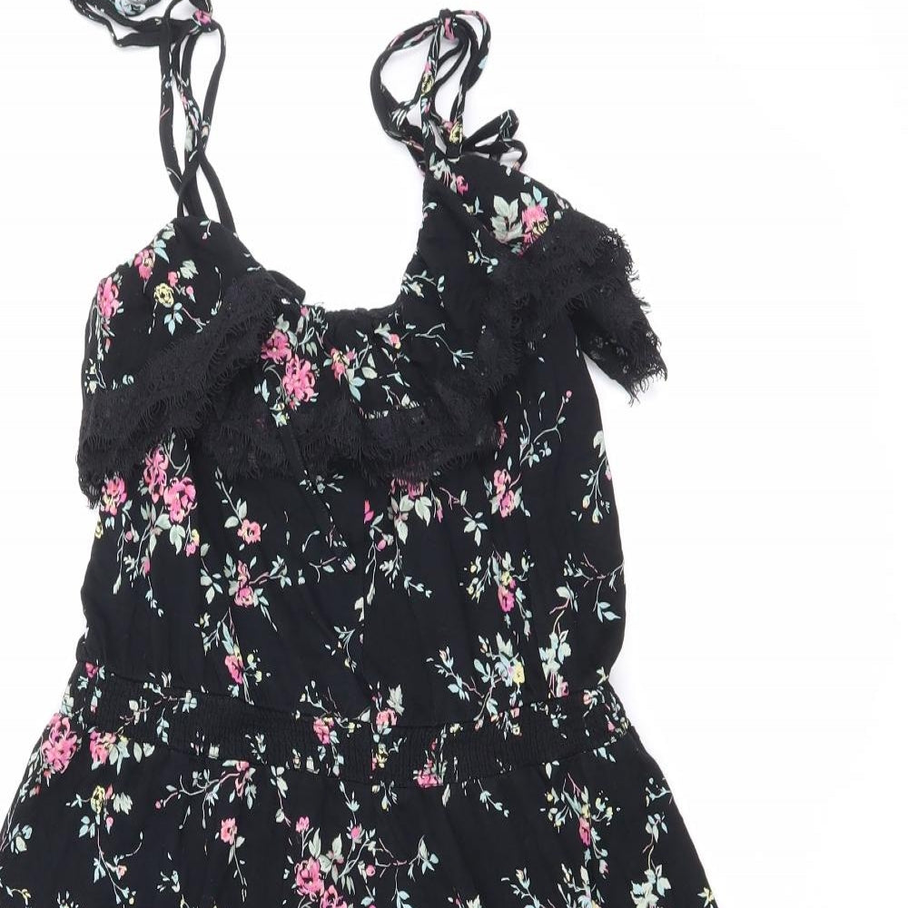 Oasis Womens Black Floral Viscose Mini Size M V-Neck Pullover