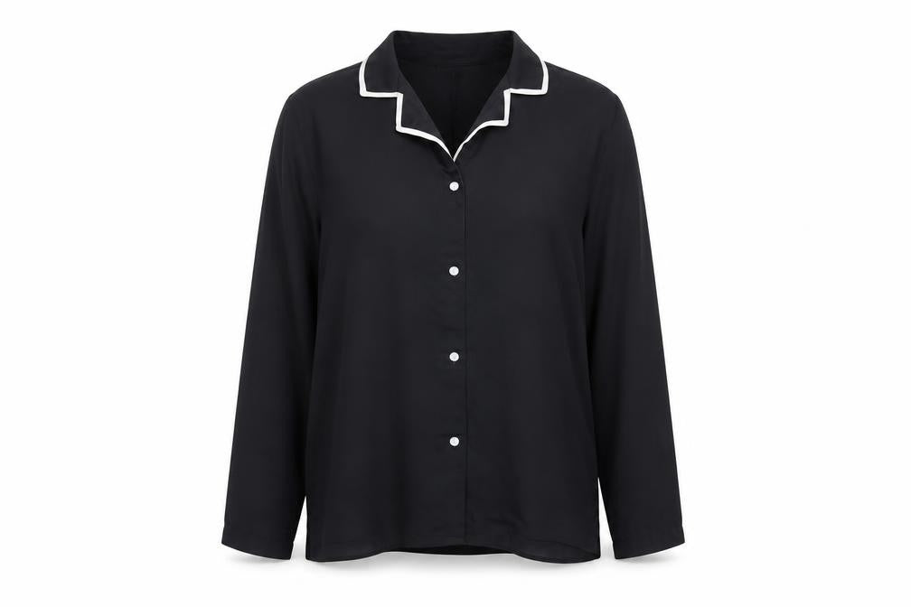 Mango Womens Black Polyester Basic Button-Up Size S Collared