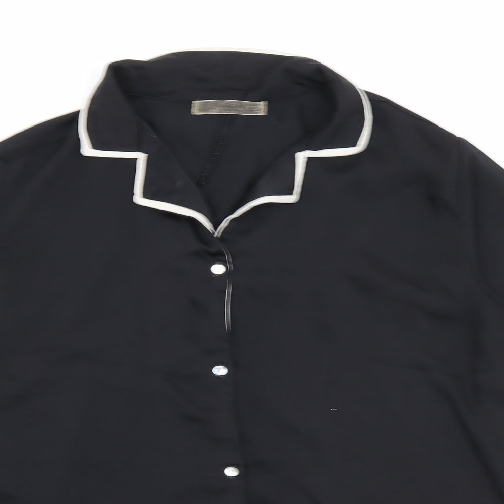 Mango Womens Black Polyester Basic Button-Up Size S Collared