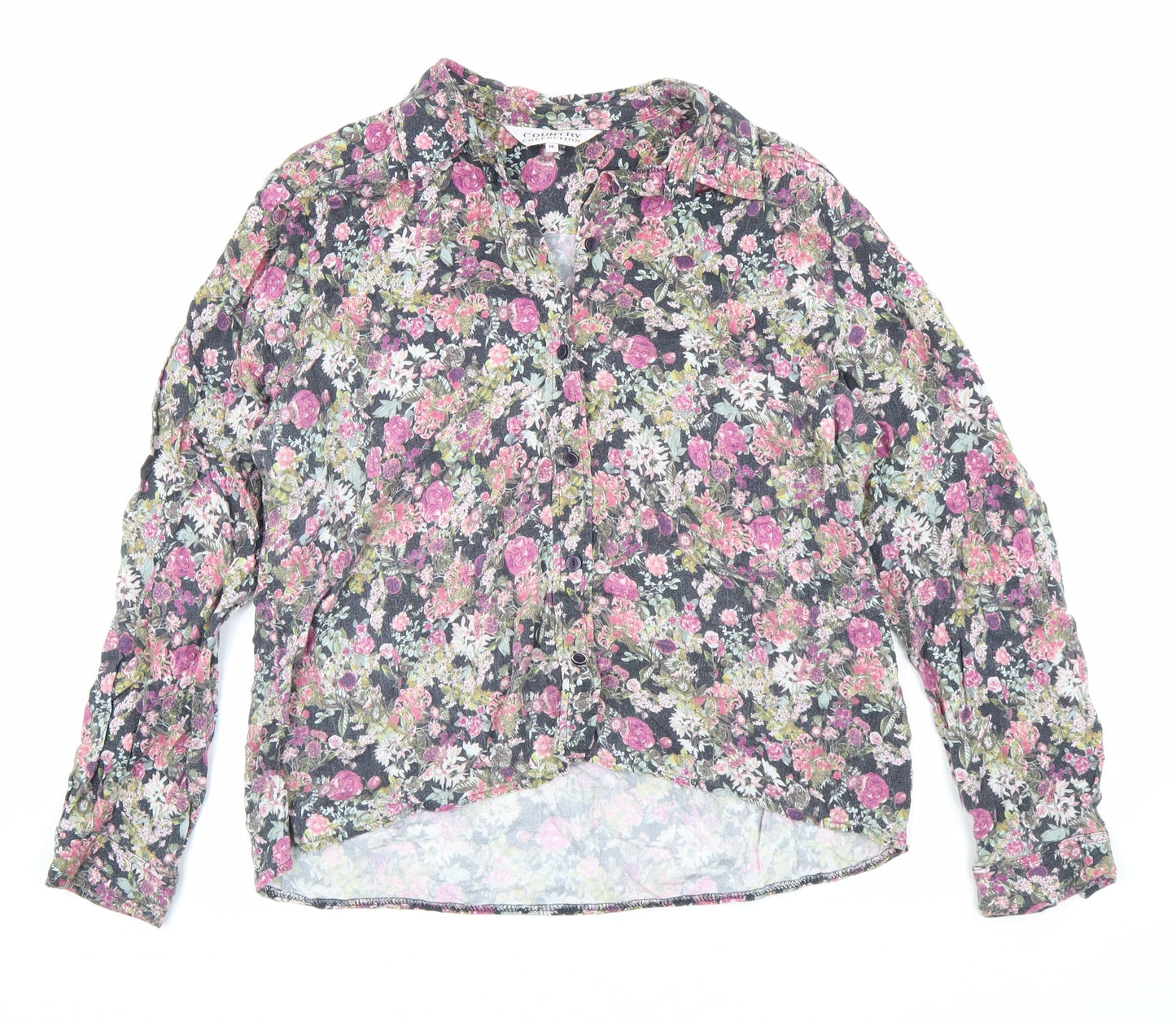 Country Collection Womens Multicoloured Floral Viscose Basic Button-Up Size 16 Collared