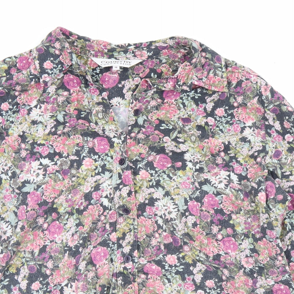 Country Collection Womens Multicoloured Floral Viscose Basic Button-Up Size 16 Collared