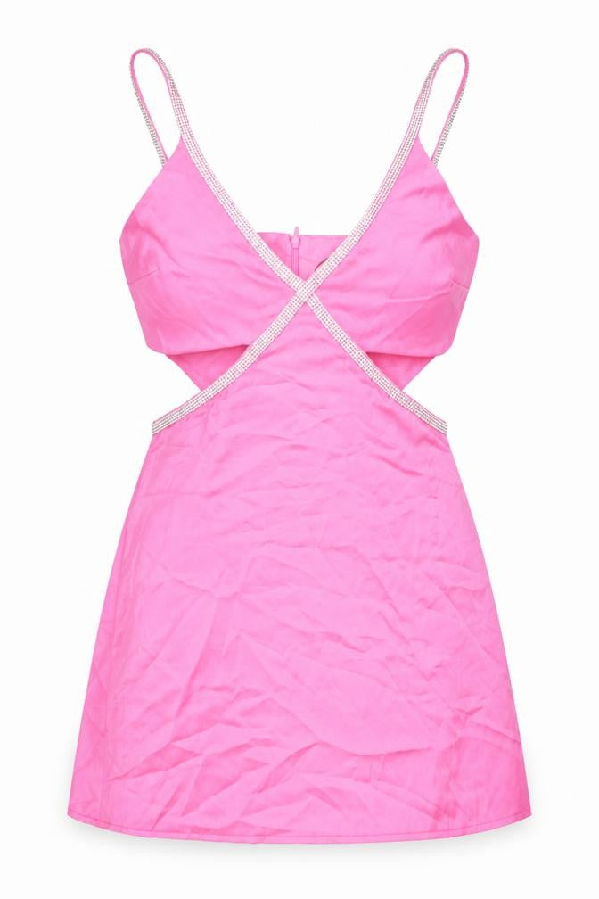 Stradivarius Womens Pink Polyester Mini Size M V-Neck Zip - Sparkle