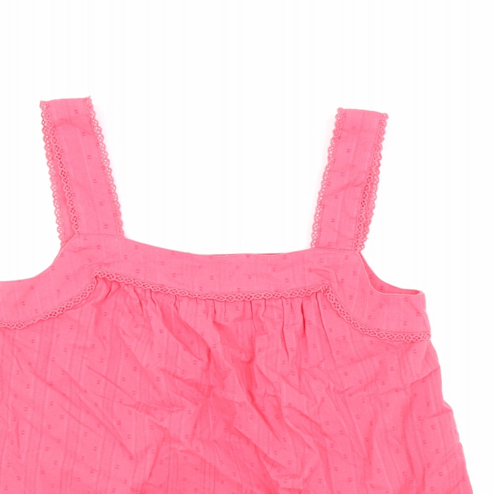 Marks and Spencer Womens Pink Polka Dot Cotton Basic Tank Size 8 Square Neck