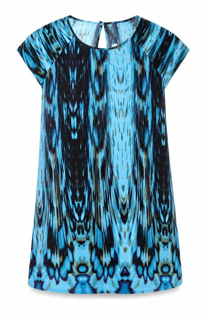 Next Womens Blue Geometric Polyester A-Line Size 12 Round Neck Button