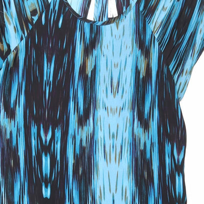 Next Womens Blue Geometric Polyester A-Line Size 12 Round Neck Button
