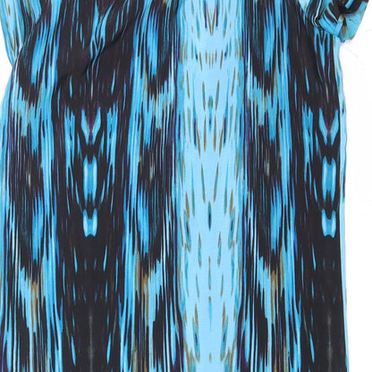 Next Womens Blue Geometric Polyester A-Line Size 12 Round Neck Button