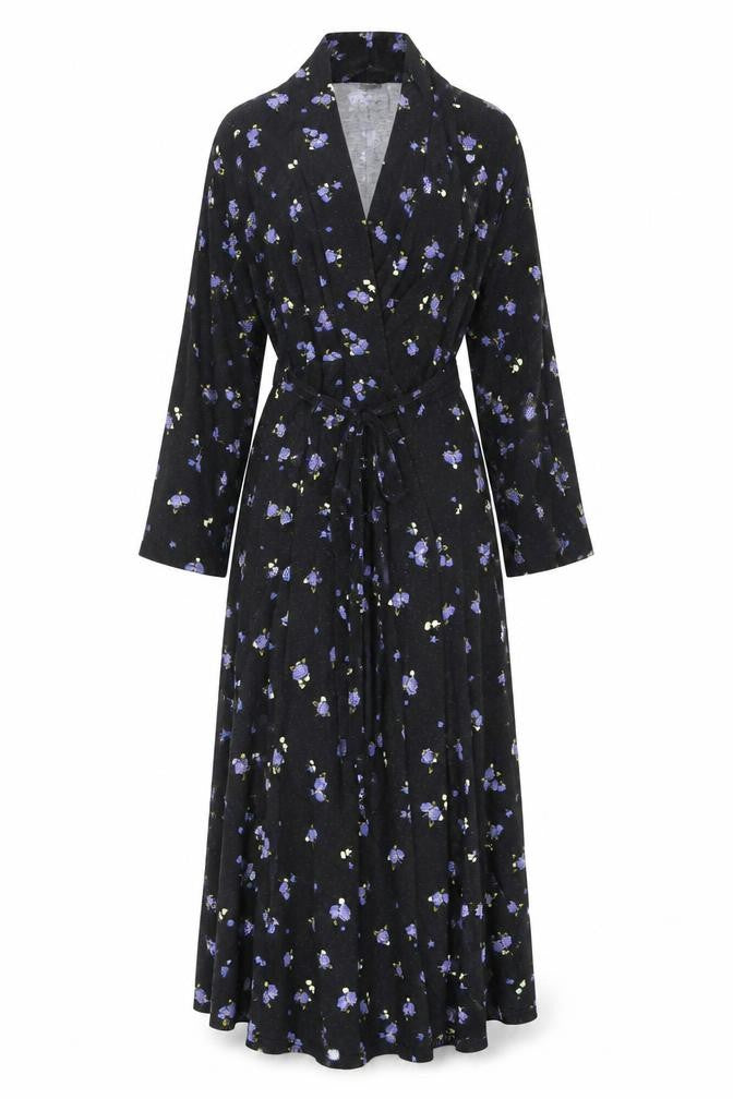 Dorothy Perkins Womens Black Floral Viscose A-Line Size 10 V-Neck Tie