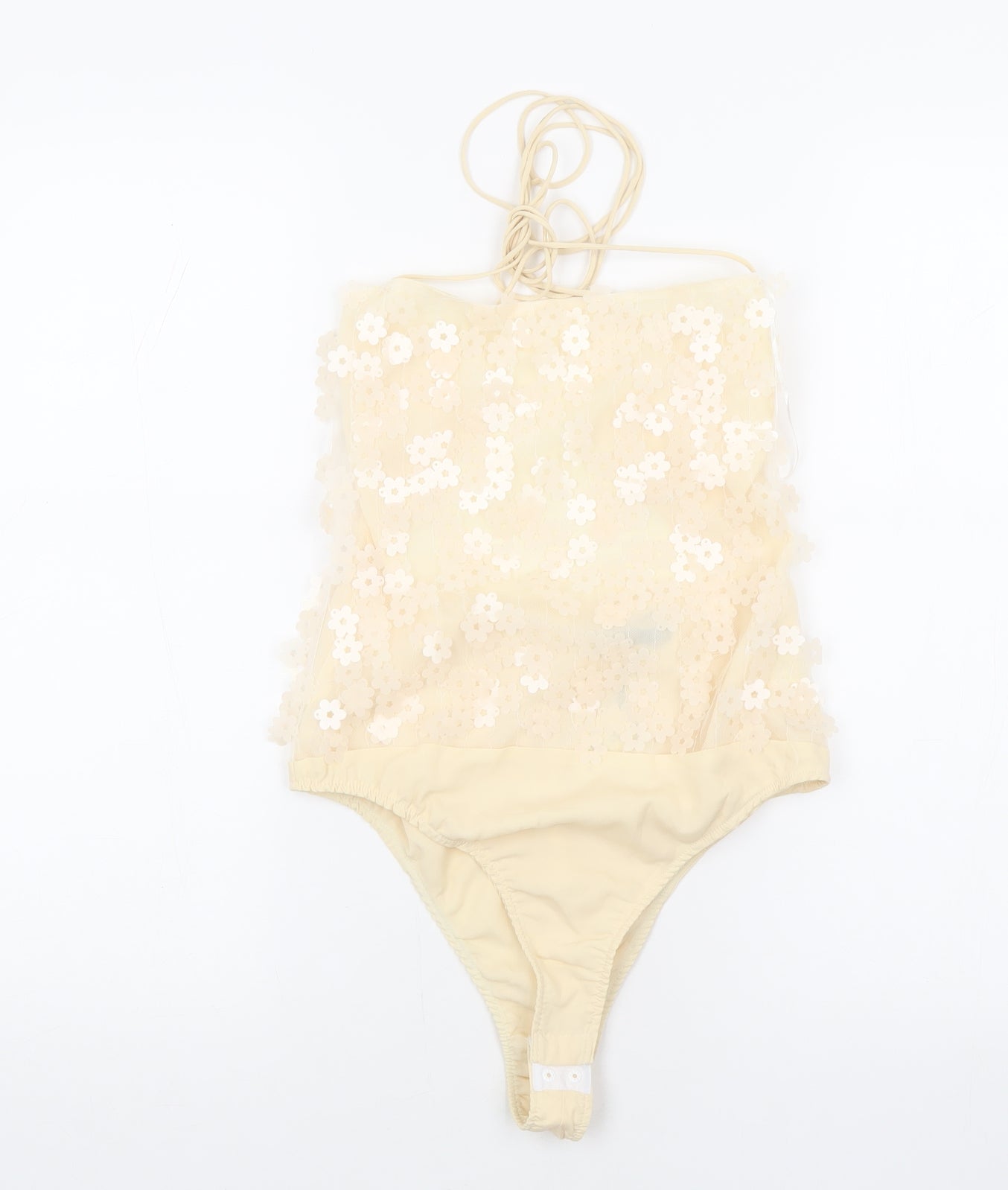 Zara Womens Beige Flecked Polyester Bodysuit One-Piece Size S L10 in Snap