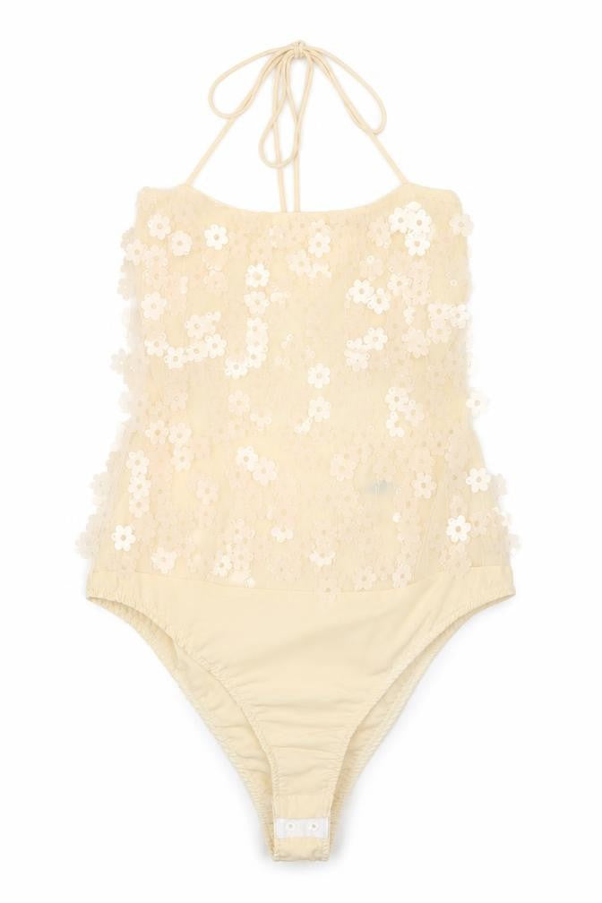 Zara Womens Beige Flecked Polyester Bodysuit One-Piece Size S L10 in Snap