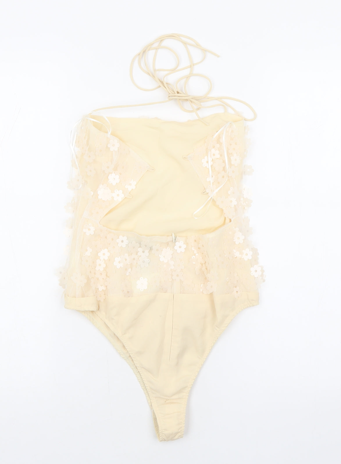 Zara Womens Beige Flecked Polyester Bodysuit One-Piece Size S L10 in Snap